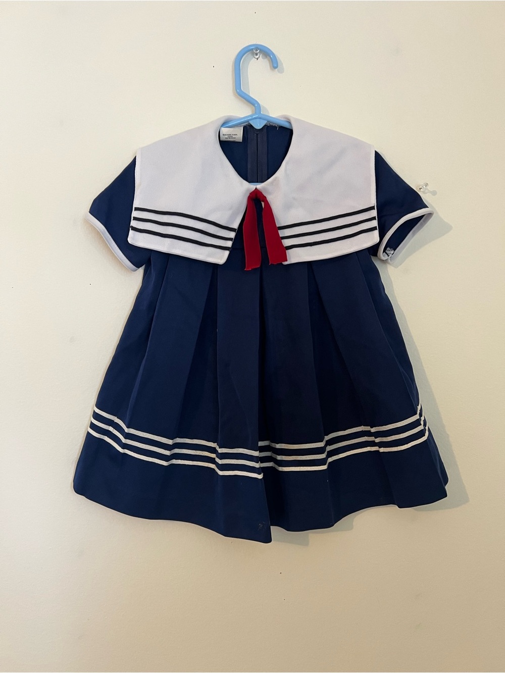 Vintage 4T Navy Sailor Dress with White Collar and Red Bow